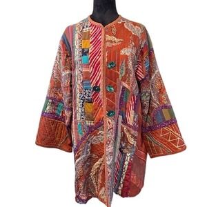 Handmade Patchwork Kimono Jacket Women Bright‎ Multicolor Boho Artisan Crazy OS